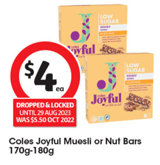 Coles Joyful Muesli or Nut Bars 170g180g offer at Coles