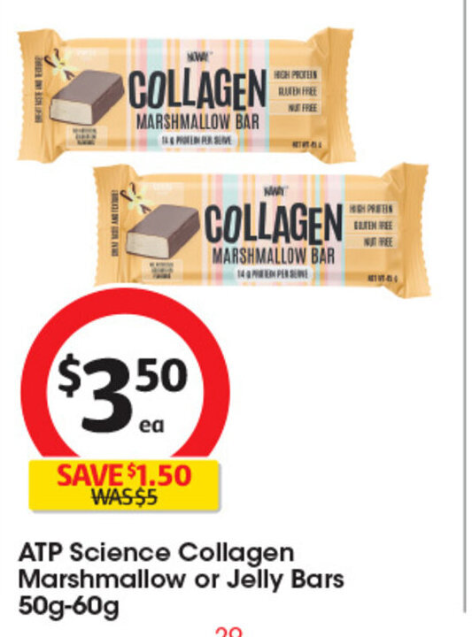 ATP Science Collagen Marshmallow or Jelly Bars 50g60g offer at Coles