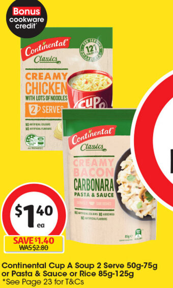 Coles Continental Cup A Soup 2 Serve 50g-75g or Pasta & Sauce or Rice 85g-125g offer