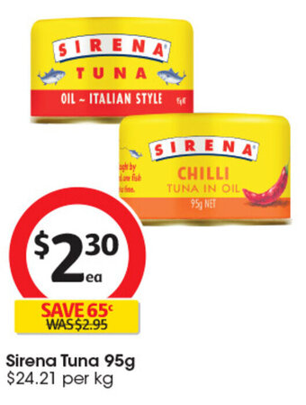 Coles Sirena Tuna 95g offer