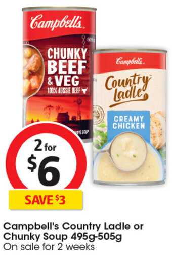 Coles Campbell's Country Ladle or Chunky Soup 495g-505g offer