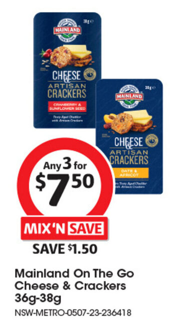 Coles Mainland On The Go Cheese & Crackers 36g-38g offer