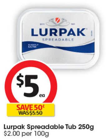Coles Lurpak Spreadable Tub 250g offer