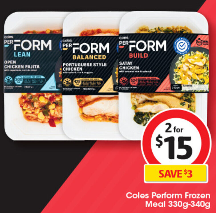 Coles Perform Frozen Meal 330g340g offer at Coles