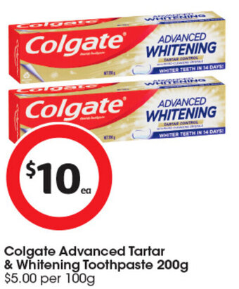 Coles Colgate Advanced Tartar & Whitening Toothpaste 200g offer