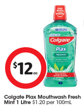 Coles Colgate Plax Mouthwash Fresh Mint 1 Litre offer