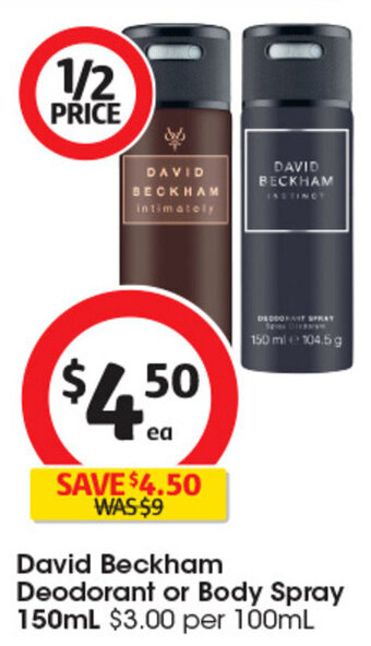 Coles David Beckham Deodorant or Body Spray 150mL offer