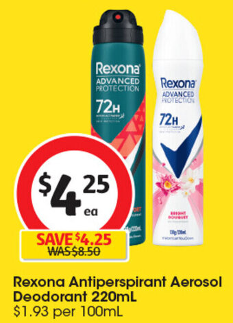 Coles Rexona Antiperspirant Aerosol Deodorant 220mL offer