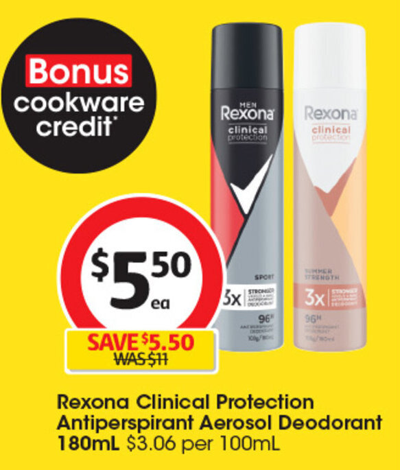 Rexona Clinical Protection Antiperspirant Aerosol Deodorant 180mL offer