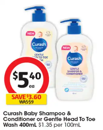 Coles Curash Baby Shampoo & Conditioner or Gentle Head To Toe Wash 400mL offer