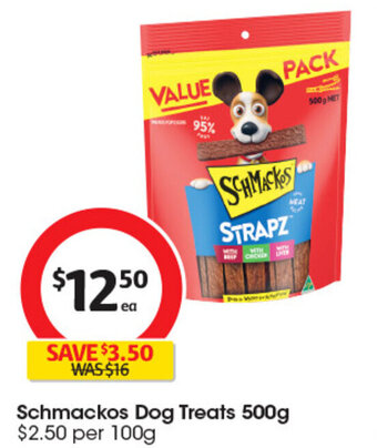 Coles Schmackos Dog Treats 500g offer