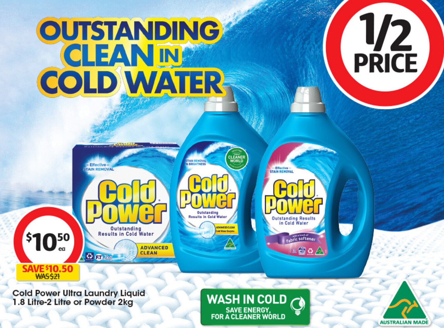 Cold Power Ultra Laundry Liquid 1.8 Litre2 Litre or Powder 2kg offer at Coles