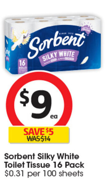 Coles Sorbent Silky White Toilet Tissue 16 Pack offer