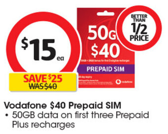 Coles Vodafone $40 Prepaid SIM offer