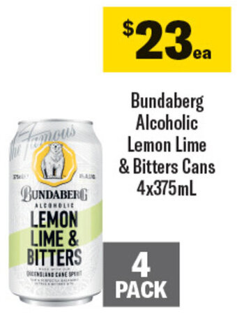 Bundaberg Alcoholic Lemon Lime & Bitters Cans 4x375mL