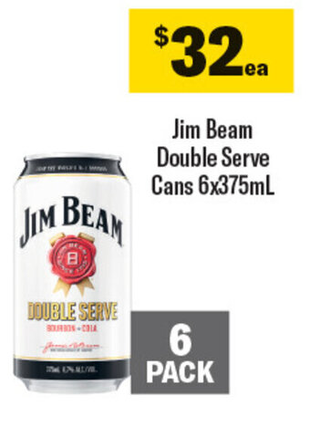 Coles Jim Beam Double Serve Cans 6x375mL offer