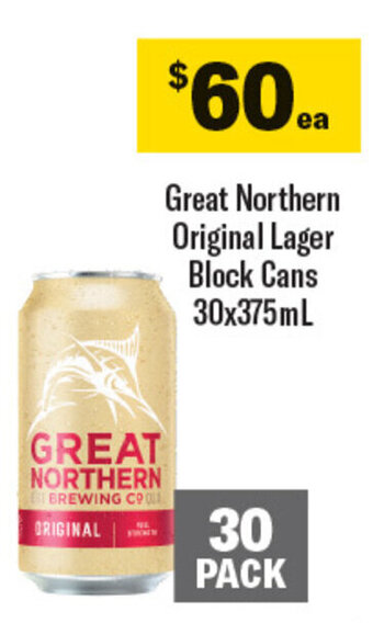 Coles Great Northern Original Lager Block Cans 30x375mL offer