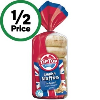 Woolworths Tip top english muffins varieties pk 6 offer