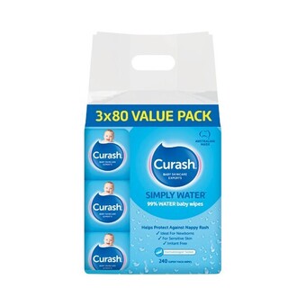 Woolworths Curash water wipes pk 3 x 80 offer