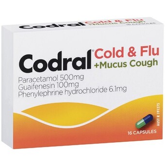Woolworths Codral cold & flu + mucus cough capsules pk 16~ offer