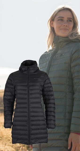BCF Macpac uber light long down coat offer
