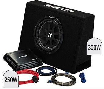 Autobarn Kicker 10” subwoofer in slim enclosure plus amplifier & wiring kit offer