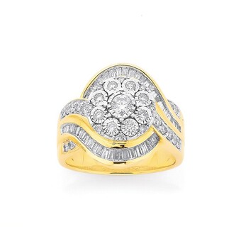 Prouds 9ct gold diamond cluster wrap dress ring offer