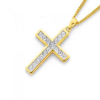 Prouds 9ct gold diamond cross pendant offer