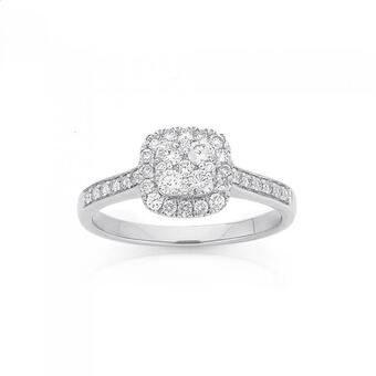 Prouds 9ct white gold diamond cushion shape ring offer