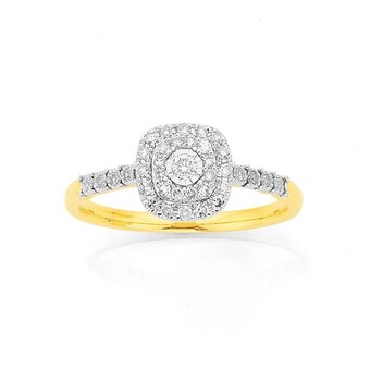 Prouds 9ct gold diamond cushion shape ring offer