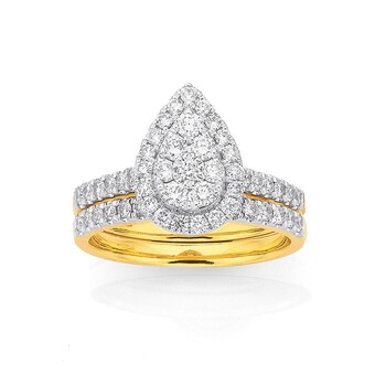 Prouds 9ct gold diamond pear shape bridal set offer