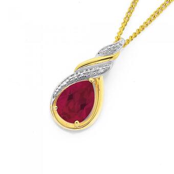 Prouds 9ct gold created ruby & diamond slider pendant offer