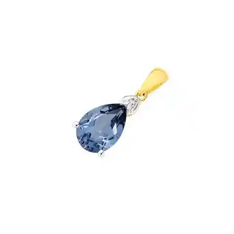 Prouds 9ct gold created ceylon sapphire & diamond pendant offer