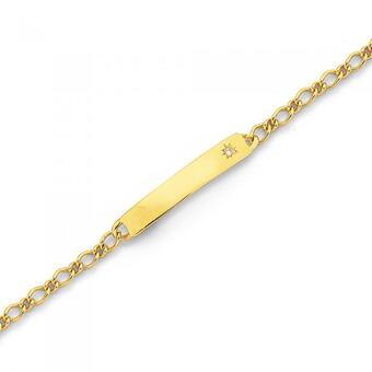 Prouds 9ct gold 16cm solid figaro 1+1 diamond i.d. bracelet offer
