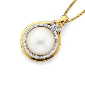 Prouds 9ct gold cultured mabe pearl and diamond enhancer pendant offer