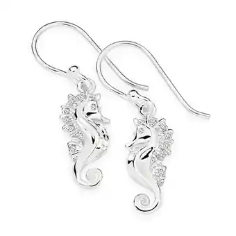Prouds Sterling silver cubic zirconia seahorses hook earrings offer