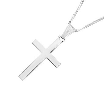 Prouds Sterling silver gents 25mm square edge cross pendant offer