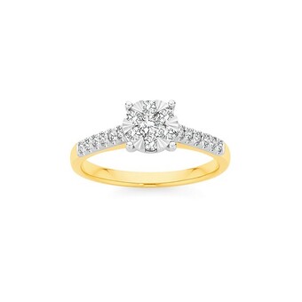 Angus & Coote 9ct gold diamond round cluster ring offer