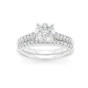 Angus & Coote 9ct white gold diamond cluster bridal set offer