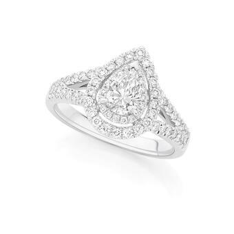 Angus & Coote 18ct white gold diamond pear shape ring offer