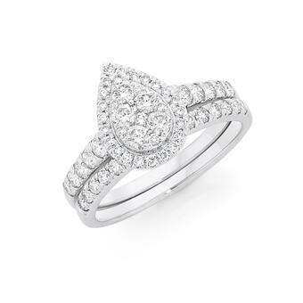 Angus & Coote 18ct white gold pear shape bridal set offer