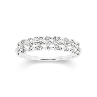 Angus & Coote 9ct white gold diamond three row milgrain ring offer