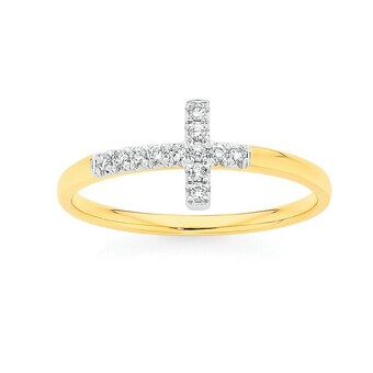 Angus & Coote 9ct gold diamond cross ring offer
