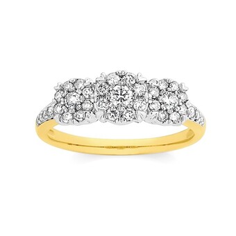 Angus & Coote 9ct gold diamond trilogy ring offer