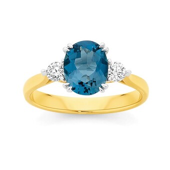 Angus & Coote 9ct gold london blue topaz & diamond ring offer