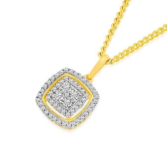 Angus & Coote 9ct gold diamond cushion pendant offer