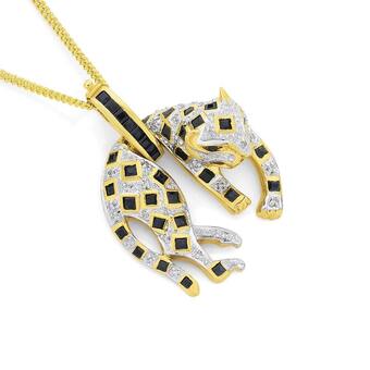 Angus & Coote 9ct gold sapphire & diamond leopard enhancer pendant offer