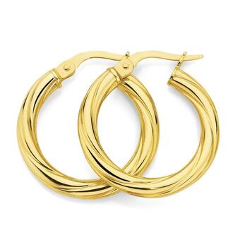 Angus & Coote 9ct gold 3x15mm twist hoop earrings offer