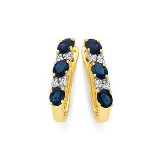 Angus & Coote 9ct gold natural sapphire & diamond hoop earrings offer