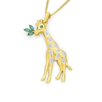 Angus & Coote 9ct gold emerald & diamond giraffe pendant offer